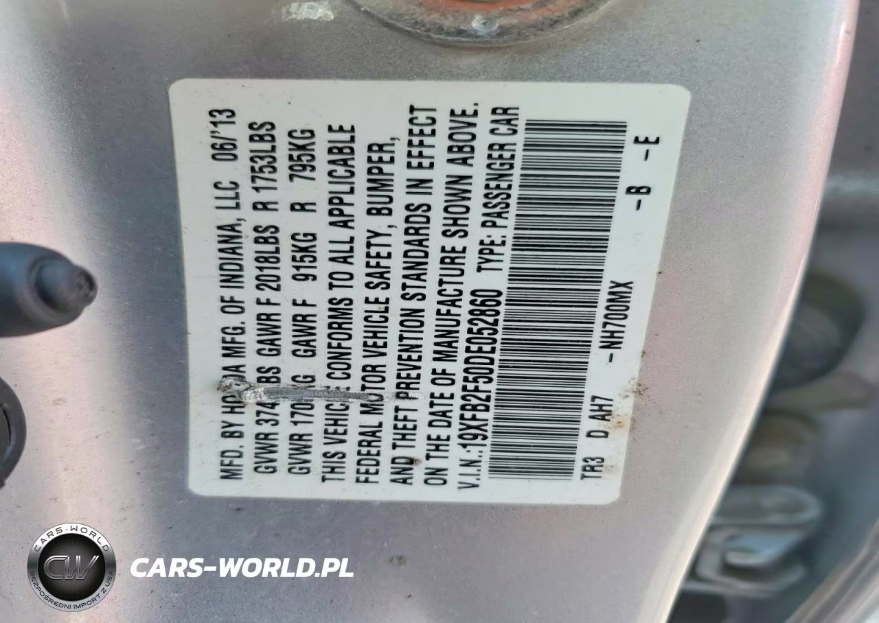 2013 Honda Civic Lx VIN:19XFB2F50DE052860 - 12
