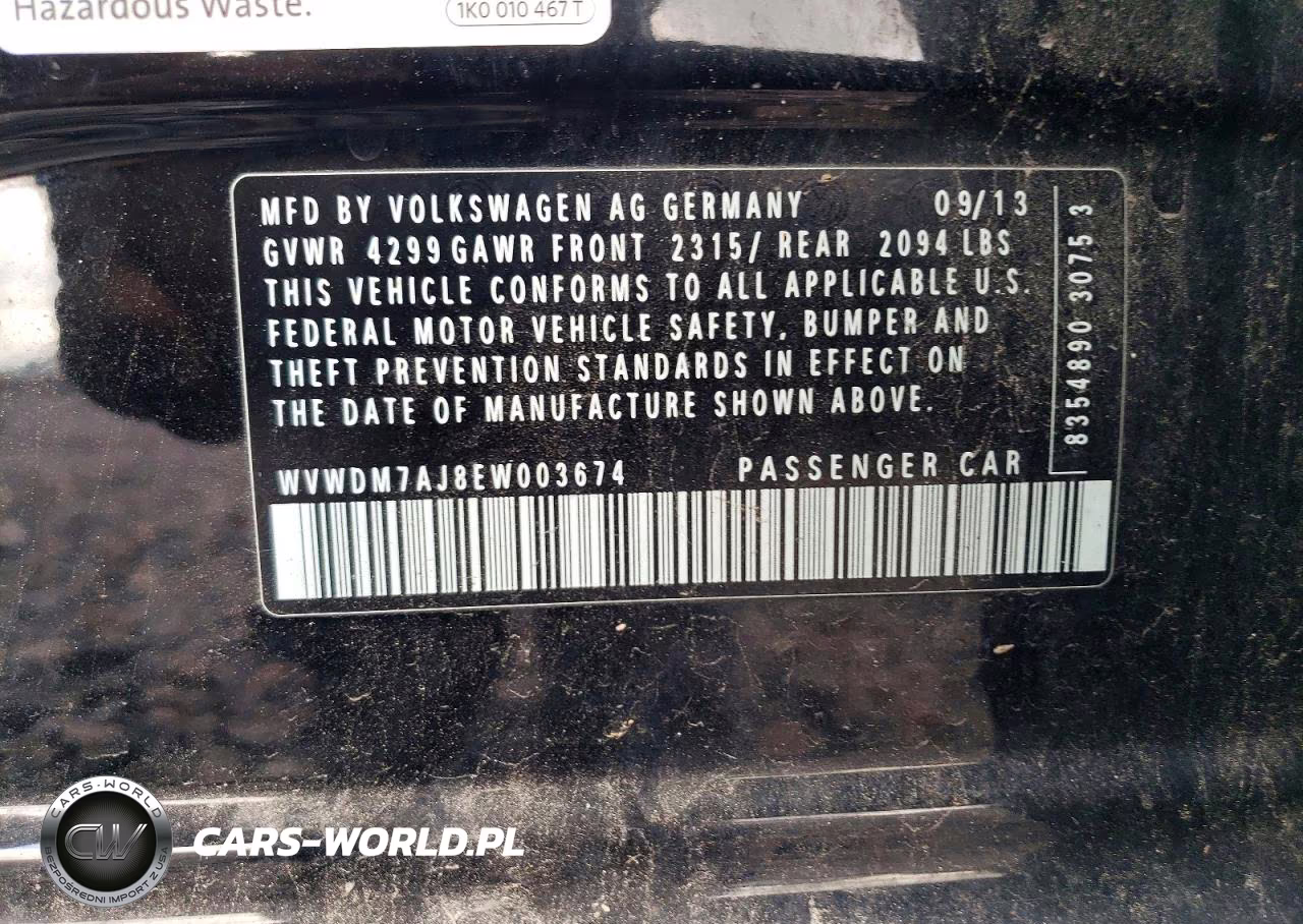 2014 Volkswagen Golf VIN:WVWDM7AJ8EW003674 - 12