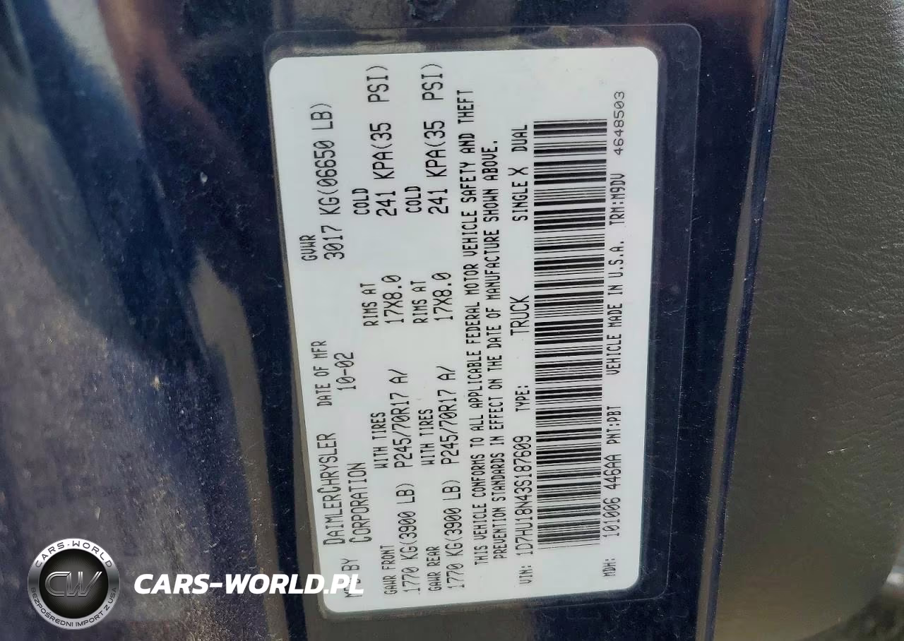 2003 Dodg 1500Br VIN:1D7HU18N43S187609 - 12