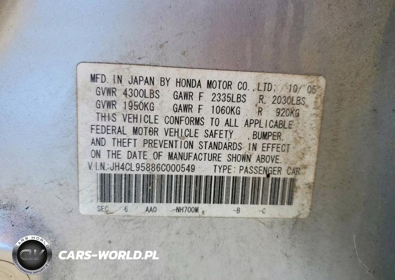 2006 Acura Tsx VIN:JH4CL95886C000549 - 12
