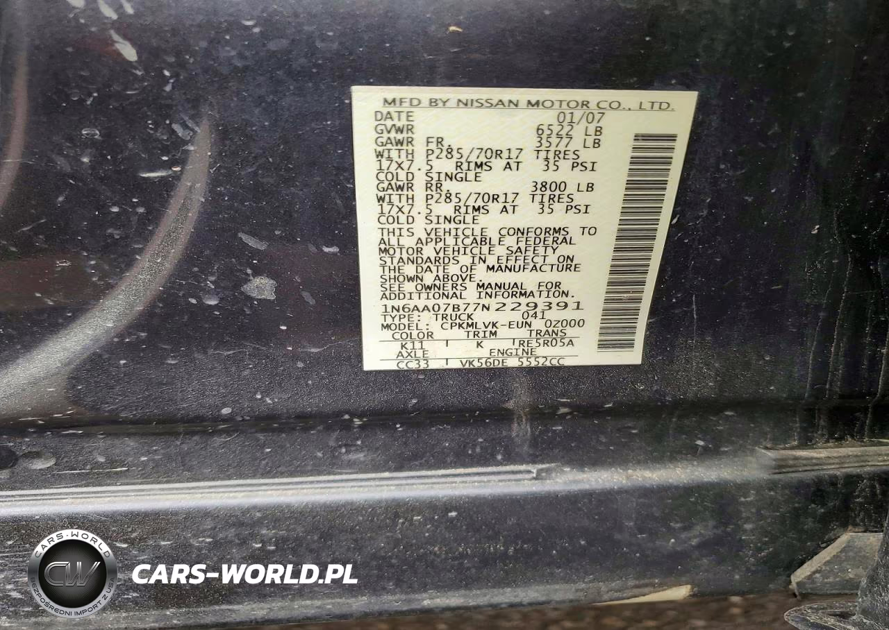 2007 Nissan Titan Xe VIN:1N6AA07B77N229391 - 12