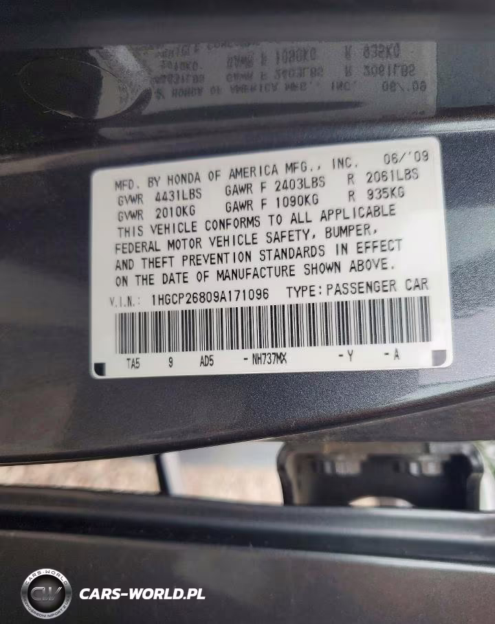 2009 Honda Accord Exl VIN:1HGCP26809A171096 - 13
