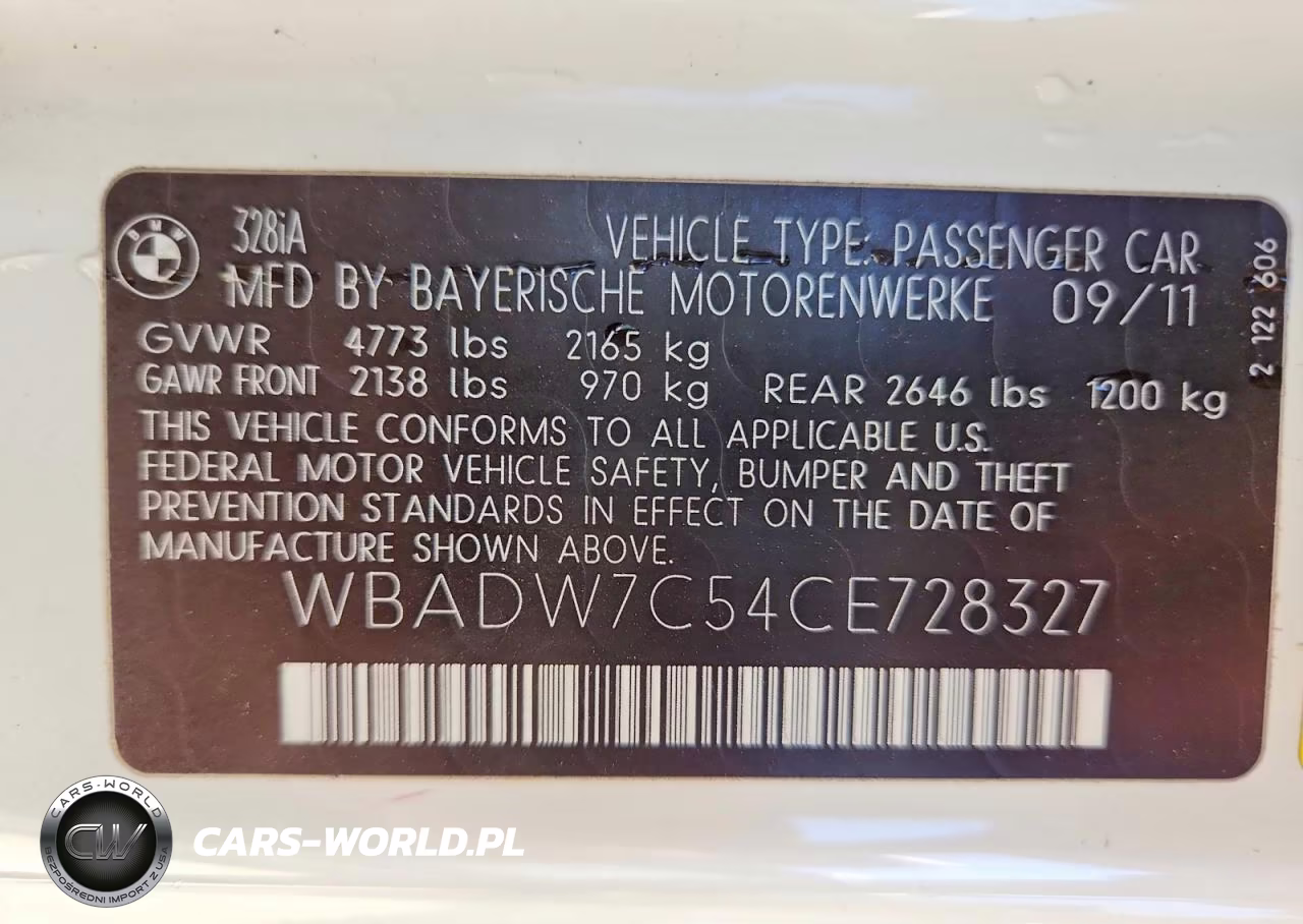 2012 BMW 328 I Sulev VIN:WBADW7C54CE728327 - 12