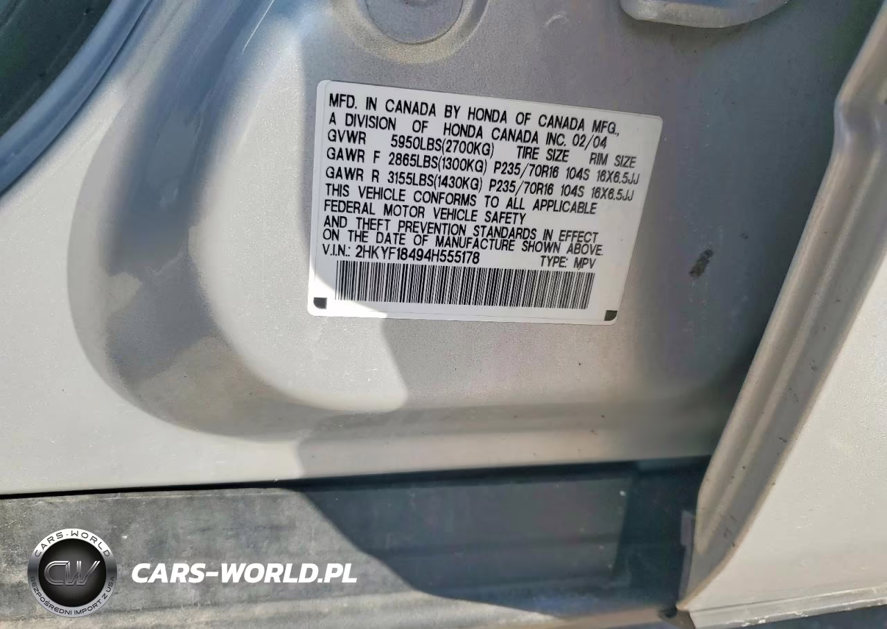 2004 Honda Pilot Ex VIN:2HKYF18494H555178 - 13