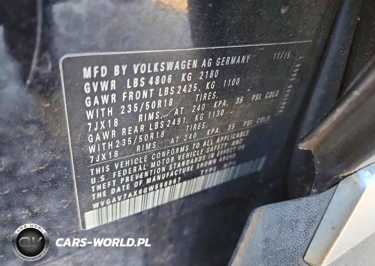 2016 Volkswagen Tiguan S VIN:WVGAV7AX6GW558867 - 13