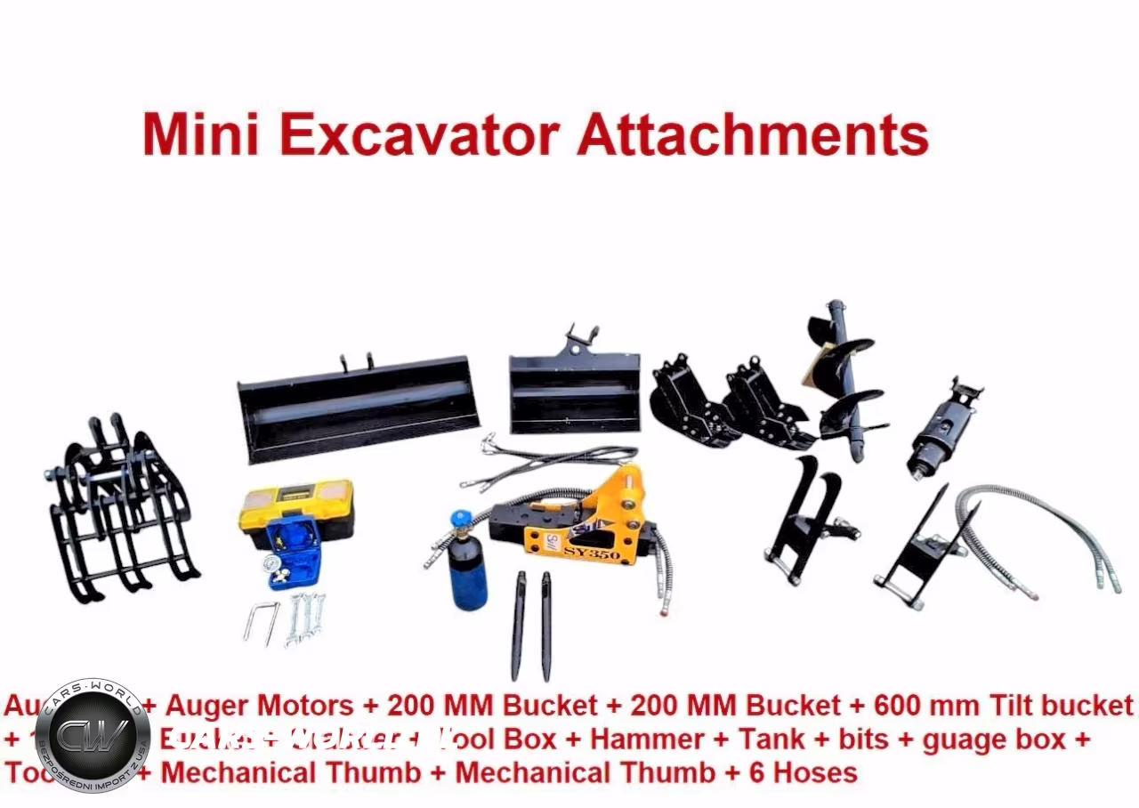 2026 Mini Excavator Attachments: Auger Bit + Auger Motors + 200 Mm Bucket + 200 Mm Bucket + 600 Mm Tilt Bucket + 1000 Mm Bucket – zdjęcie 1 z 10