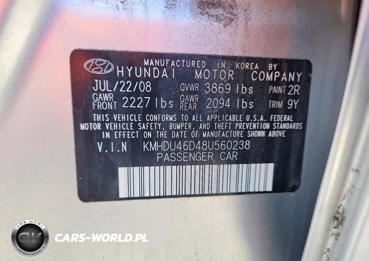 2008 Hyundai Elantra Gls VIN:KMHDU46D48U560238 - 12