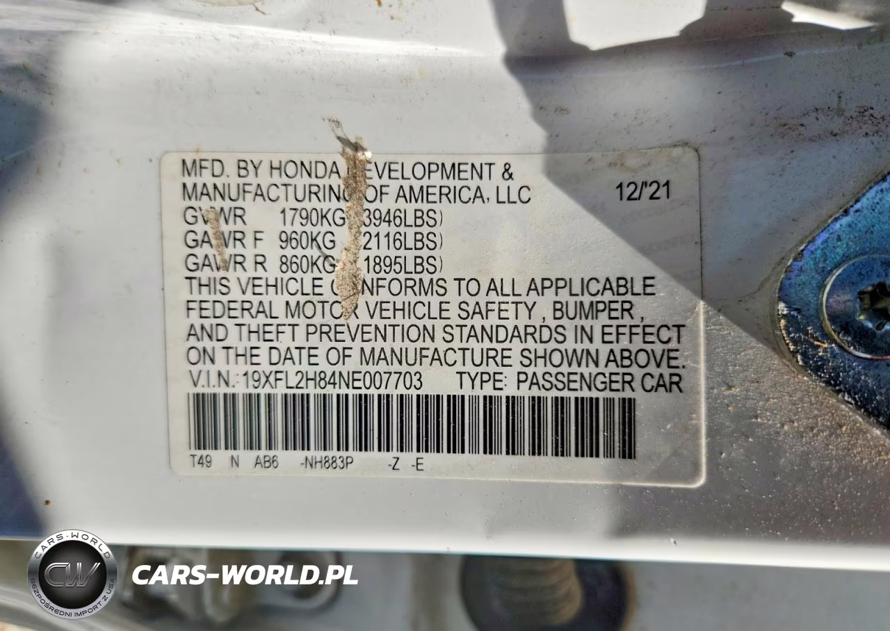 2022 Honda Civic Sport VIN:19XFL2H84NE007703 - 12