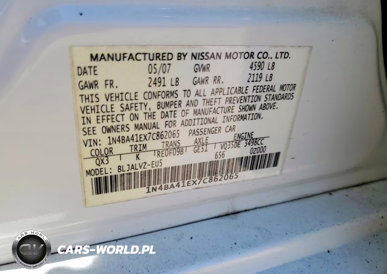 2007 Nissan Maxima 3.5 Se VIN:1N4BA41EX7C862065 - 12