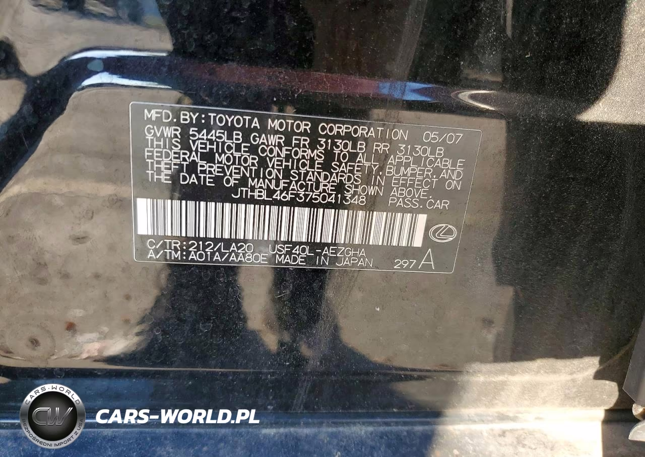 2007 Lexus Ls 460 VIN:JTHBL46F375041348 - 12