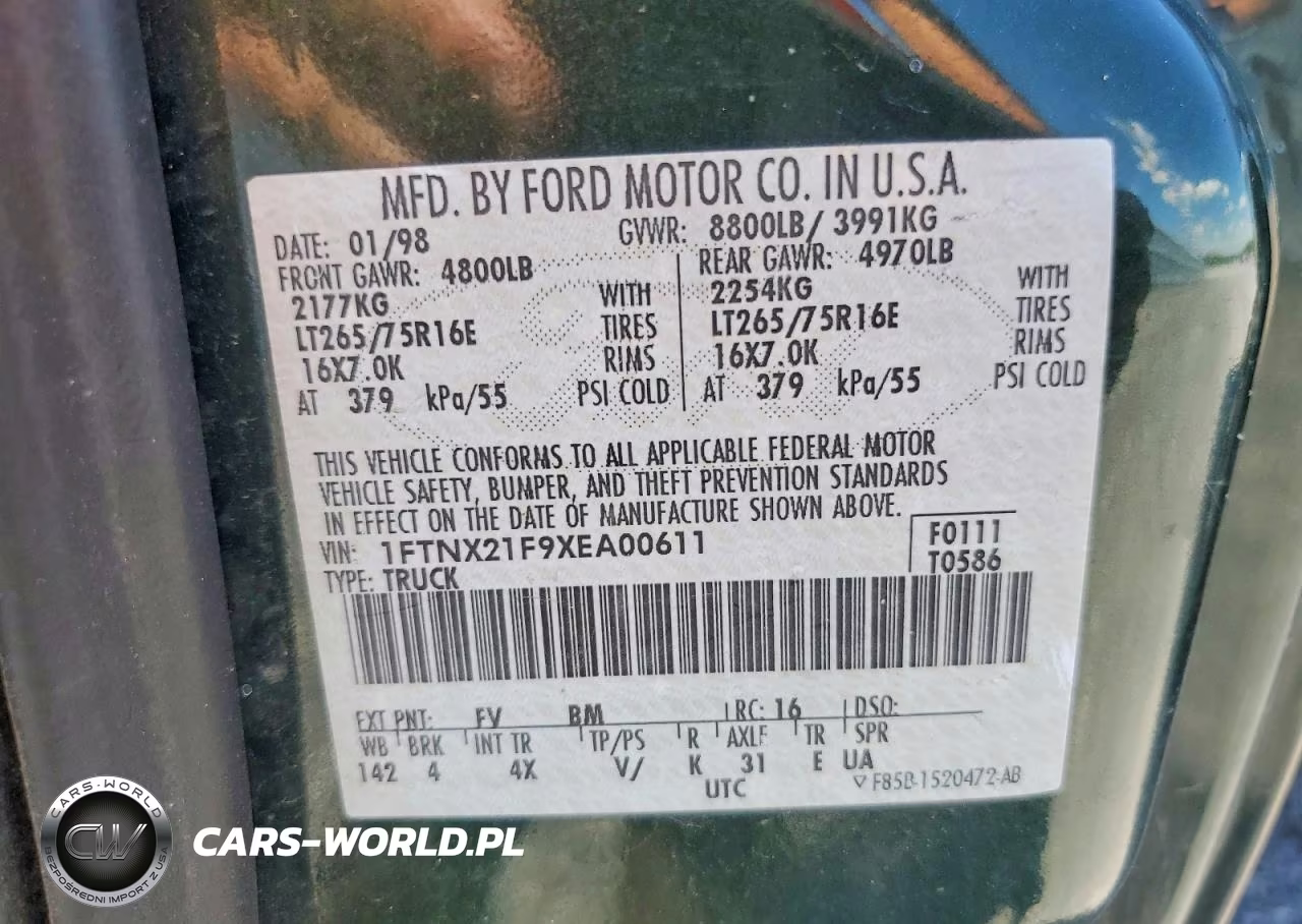 1999 Ford F250 Super Duty VIN:1FTNX21F9XEA00611 - 12