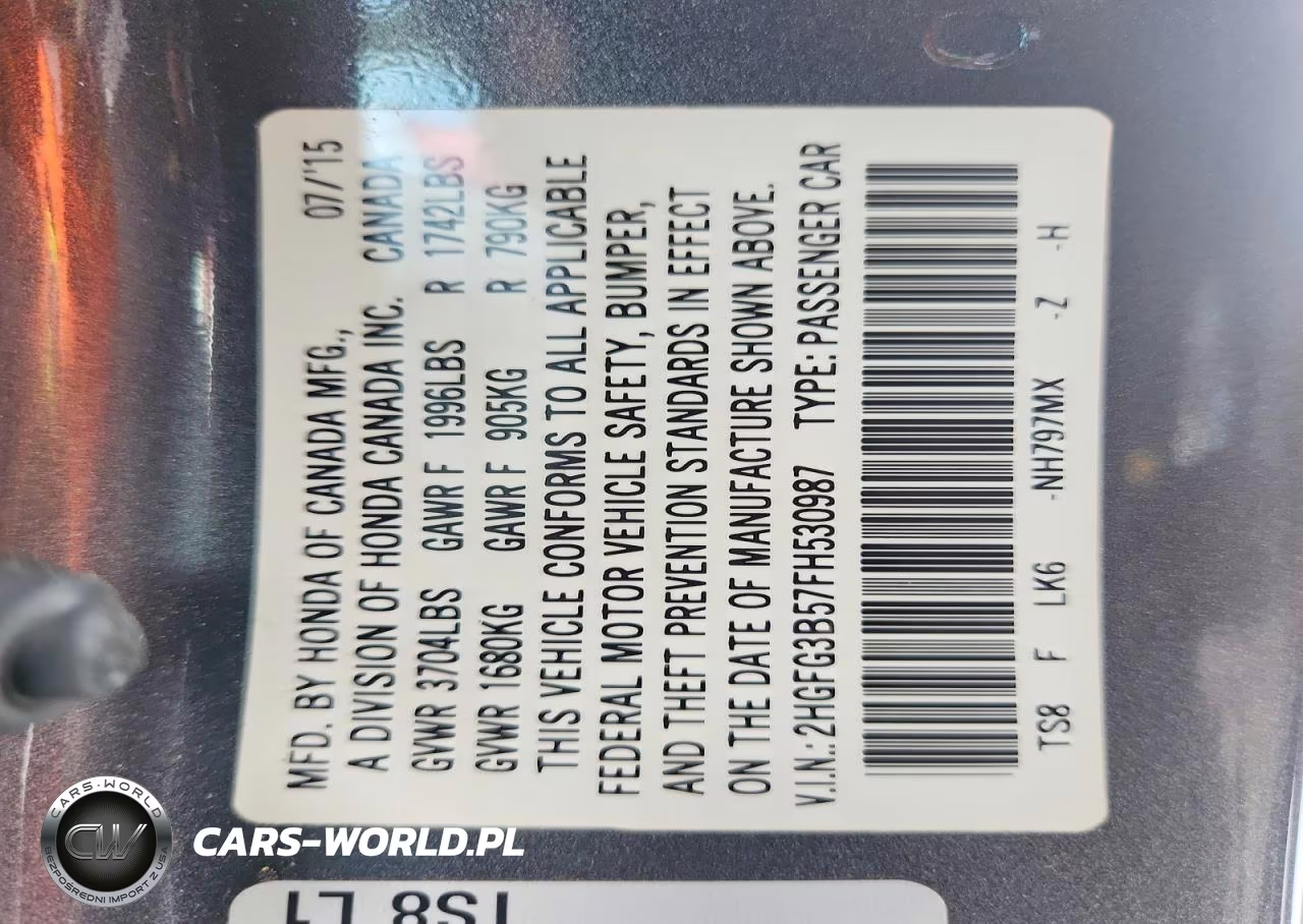 2015 Honda Civic Lx VIN:2HGFG3B57FH530987 - 13