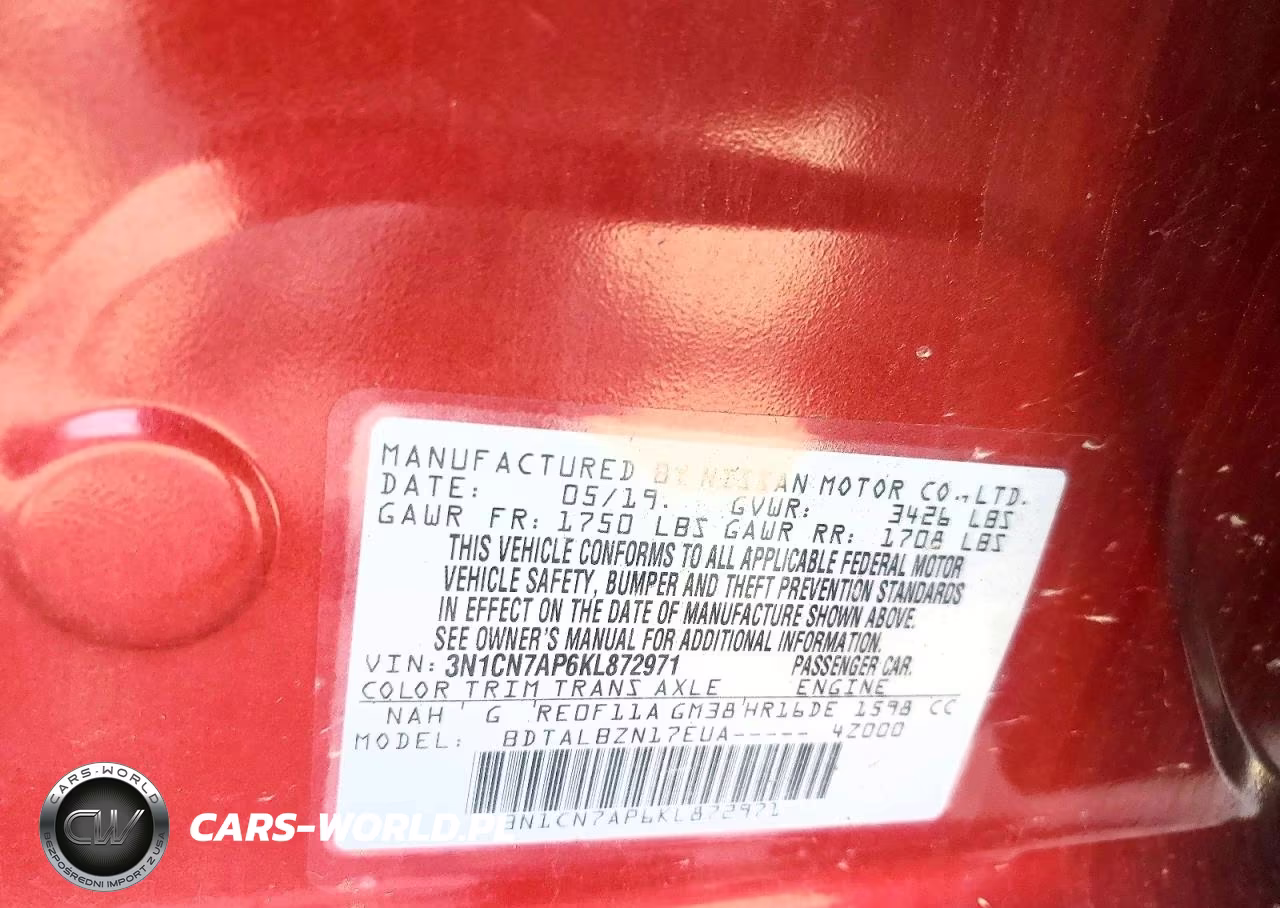 2019 Nissan Versa Sv VIN:3N1CN7AP6KL872971 - 12