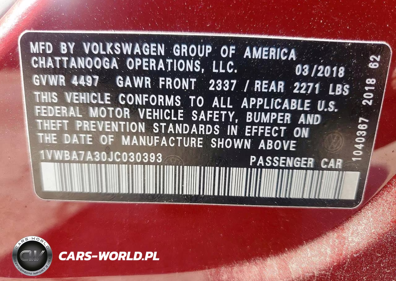2018 Volkswagen Passat Se VIN:1VWBA7A30JC030393 - 12