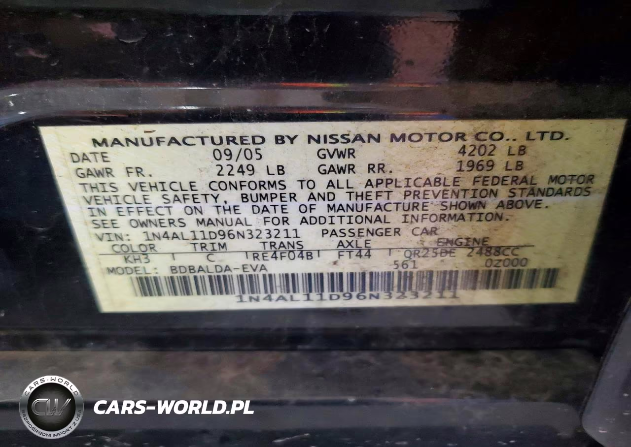 2006 Nissan Altima 2.5 VIN:1N4AL11D96N323211 - 12