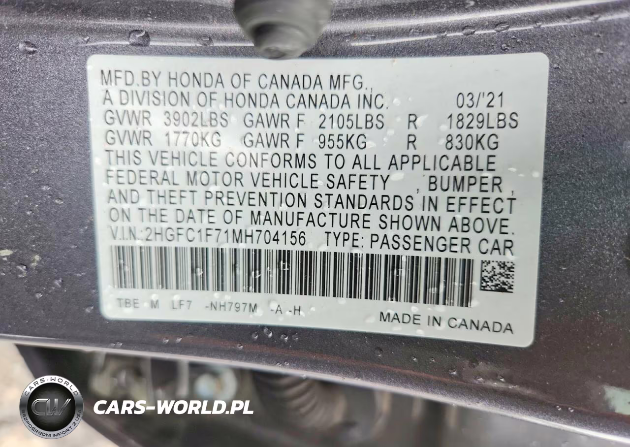 2021 Honda Civic Exl VIN:2HGFC1F71MH704156 - 12