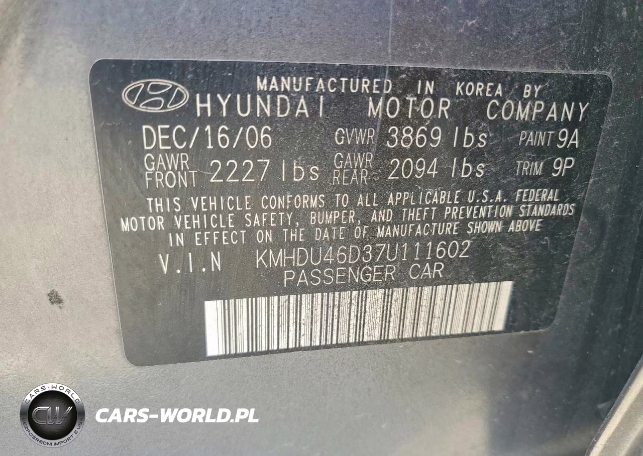 2007 Hyundai Elantra Gls VIN:KMHDU46D37U111602 - 12
