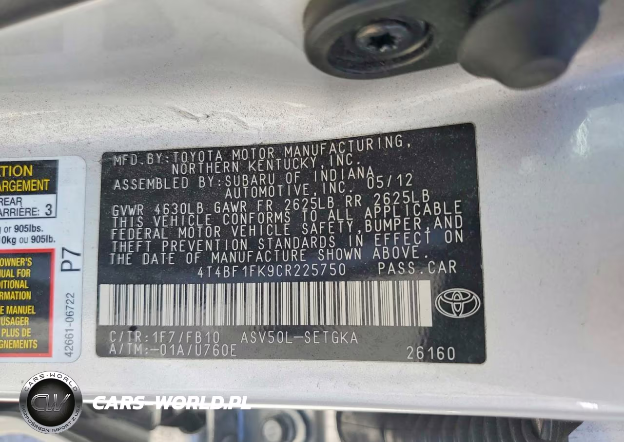 2012 Toyota Camry Xle VIN:4T4BF1FK9CR225750 - 12