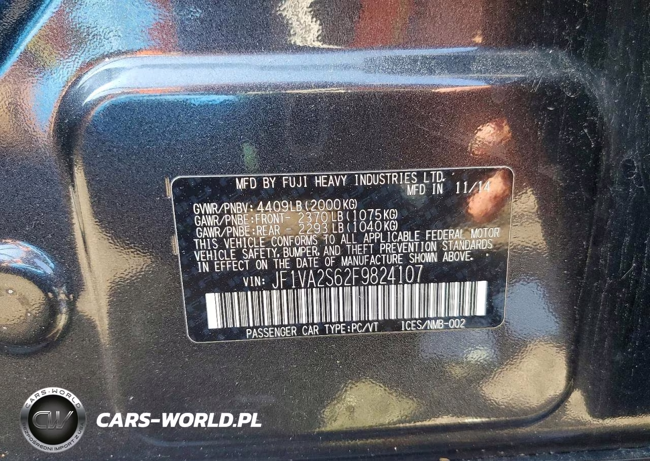 2015 Subaru Wrx Sti Limited VIN:JF1VA2S62F9824107 - 12