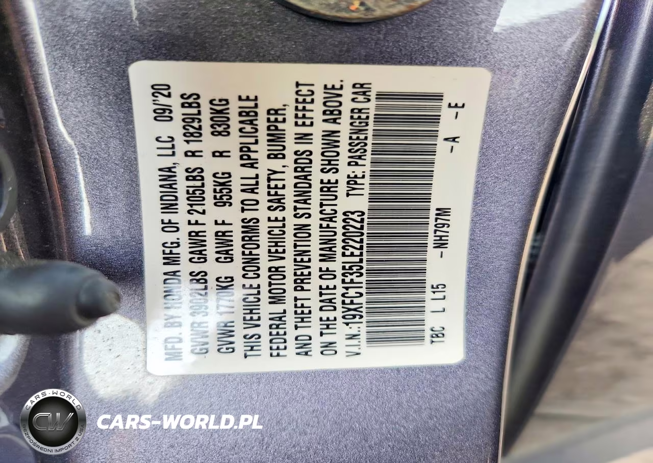 2020 Honda Civic Ex VIN:19XFC1F35LE220223 - 12