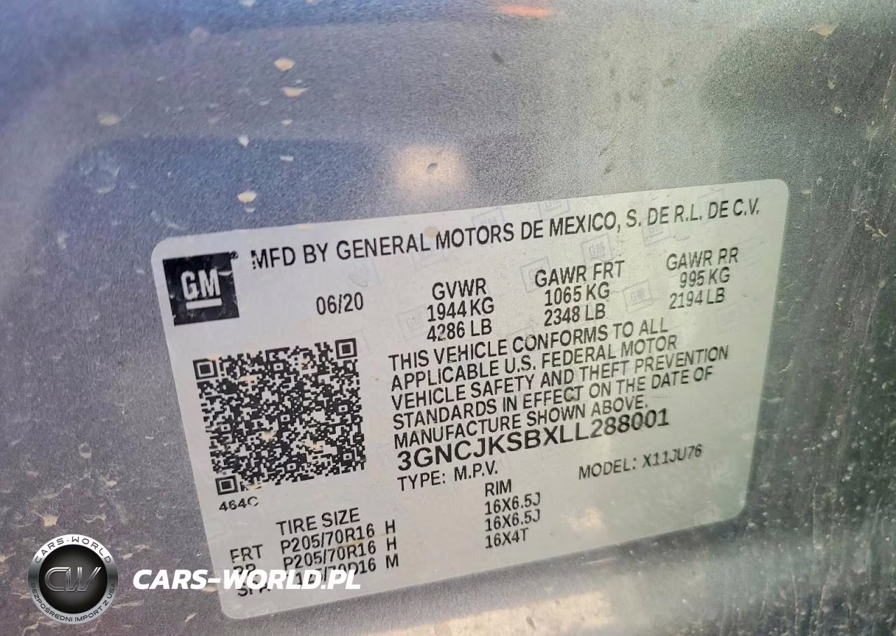 2020 Chevrolet Trax Ls VIN:3GNCJKSBXLL288001 - 12