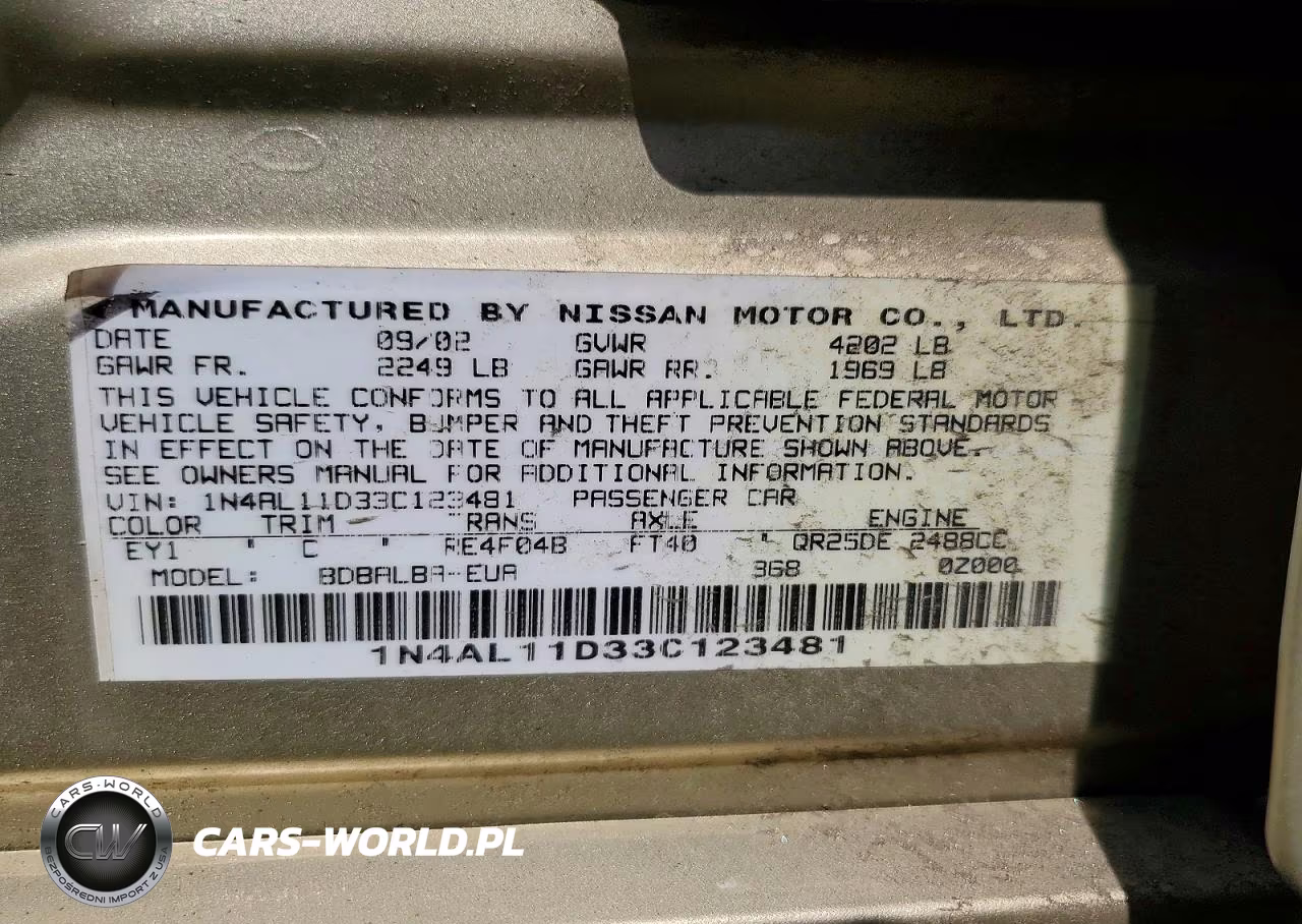 2003 Nissan Altima 2.5 VIN:1N4AL11D33C123481 - 13