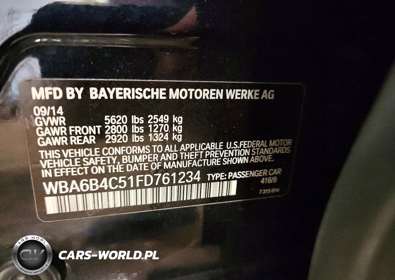 2015 BMW 650 VIN:WBA6B4C51FD761234 - 13