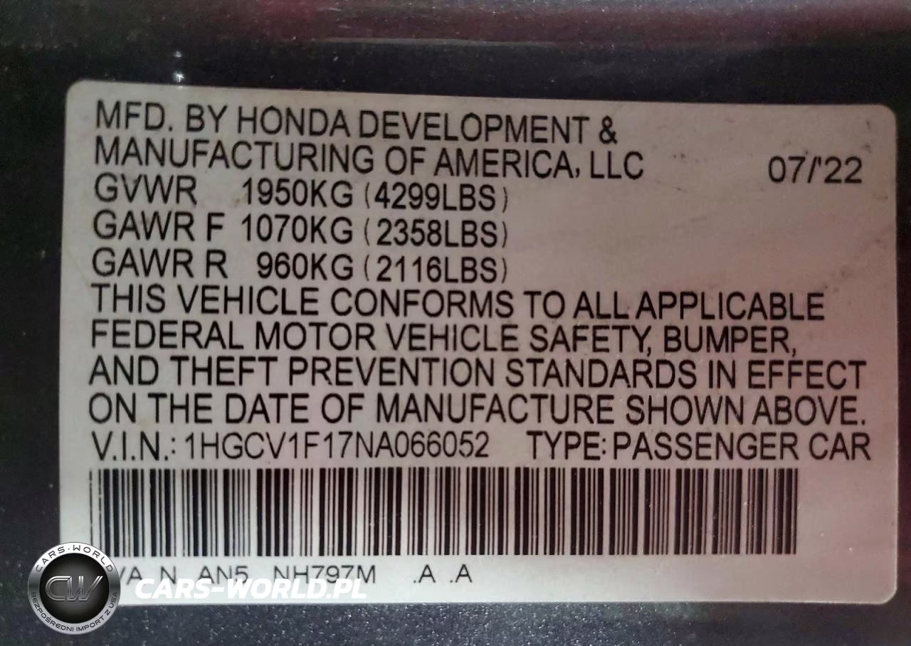 2022 Honda Accord Lx VIN:1HGCV1F17NA066052 - 12
