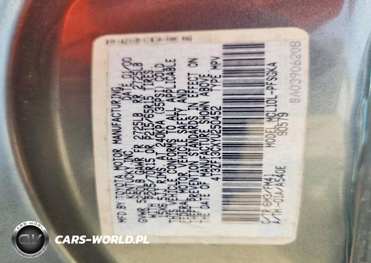 2000 Toyota Sienna Xle VIN:4T3ZF13CXYU250452 - 13