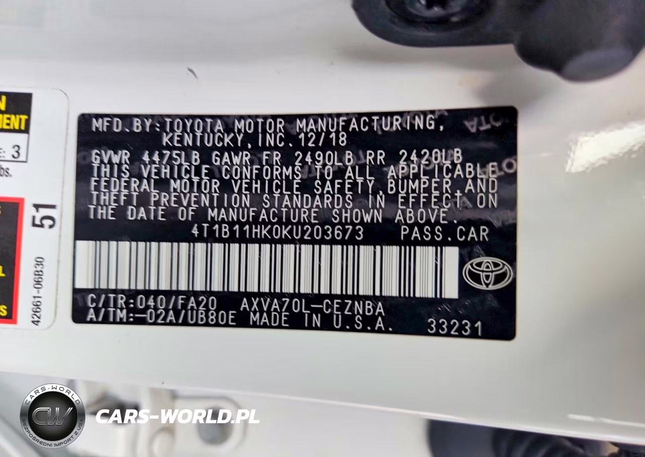2019 Toyota Camry Le VIN:4T1B11HK0KU203673 - 12