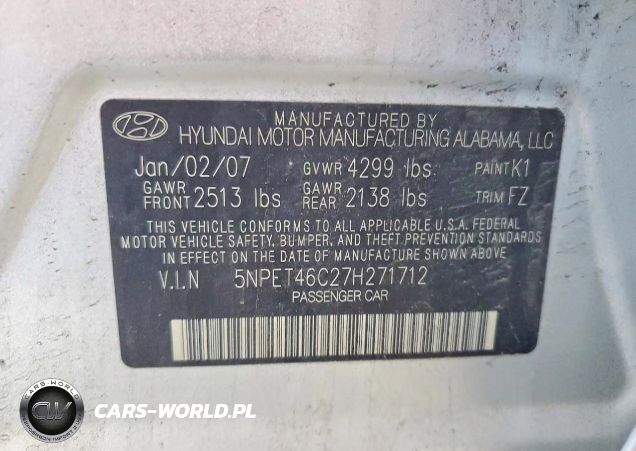 2007 Hyundai Sonata Gls VIN:5NPET46C27H271712 - 12
