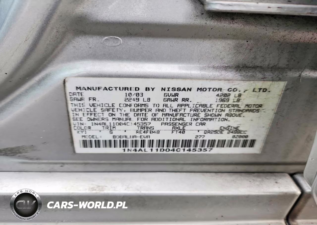 2004 Nissan Altima 2.5 VIN:1N4AL11D04C145357 - 12