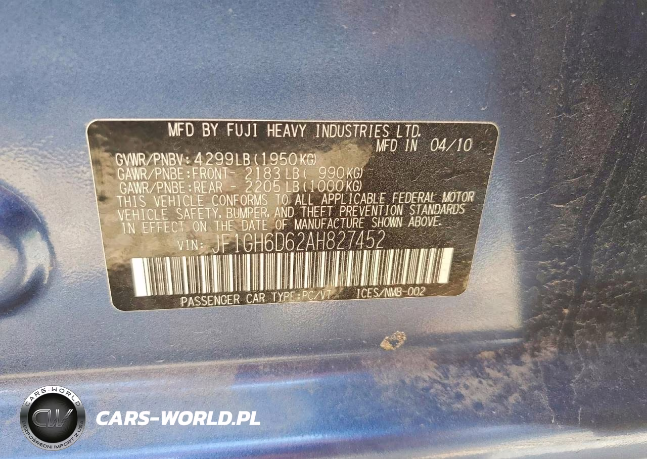 2010 Subaru Impreza Outback Sport VIN:JF1GH6D62AH827452 - 12