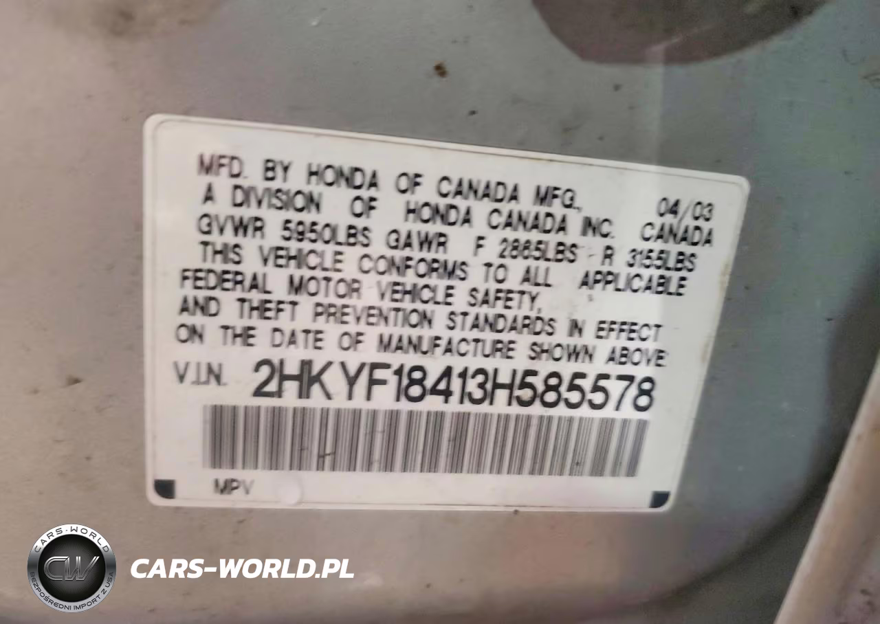 2003 Honda Pilot Ex VIN:2HKYF18413H585578 - 13