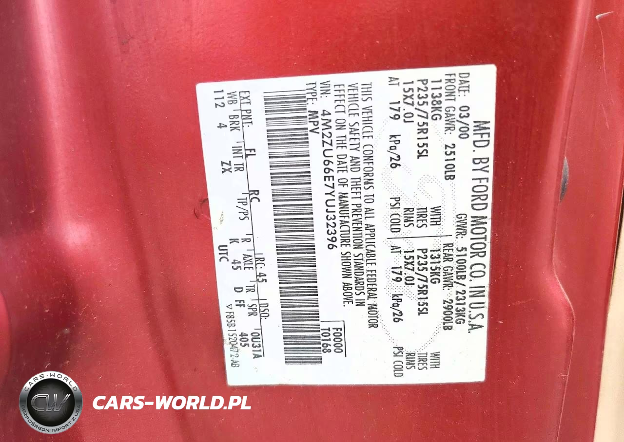 2000 Mercury Mountaineer VIN:4M2ZU66E7YUJ32396 - 13