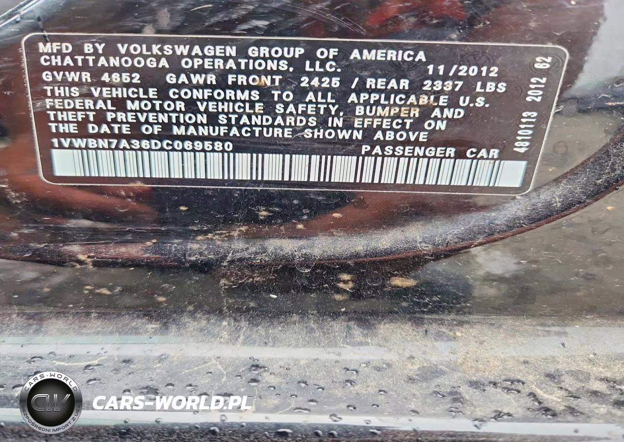 2013 Volkswagen Passat Se VIN:1VWBN7A36DC069580 - 12