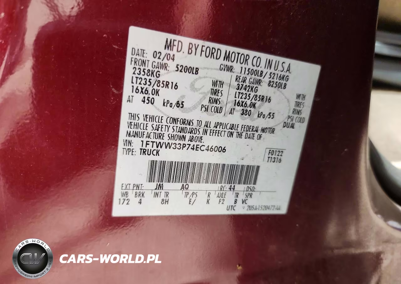 2004 Ford F350 Super Duty VIN:1FTWW33P74EC46006 - 13