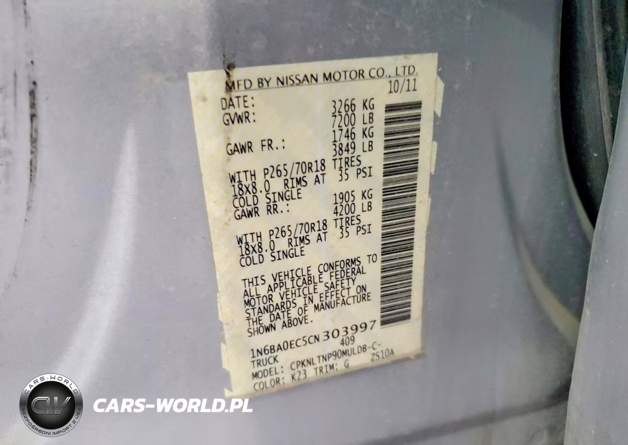2012 Nissan Titan Sv VIN:1N6BA0EC5CN303997 - 12