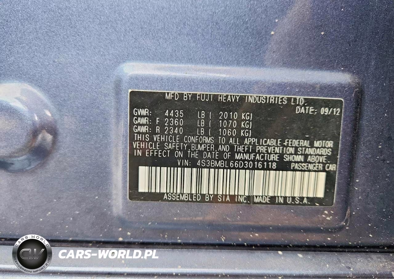 2013 Subaru Legacy 2.5I Limited VIN:4S3BMBL66D3016118 - 12