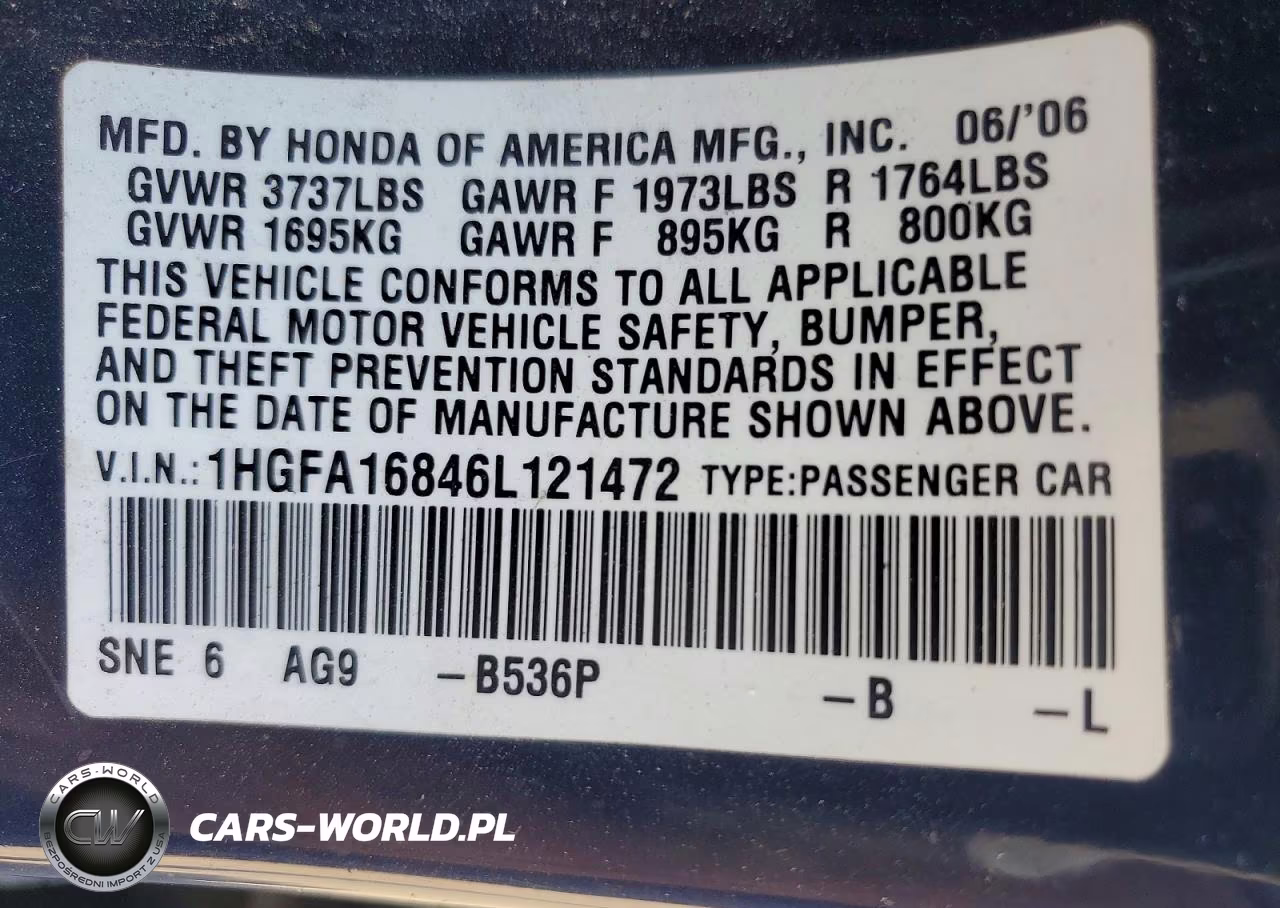 2006 Honda Civic Ex VIN:1HGFA16846L121472 - 12