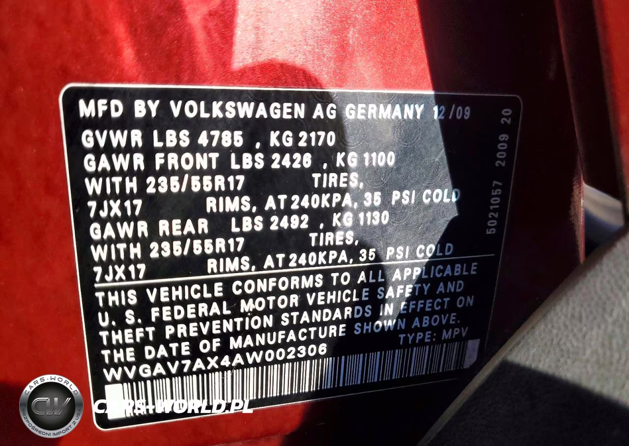 2010 Volkswagen Tiguan S VIN:WVGAV7AX4AW002306 - 13