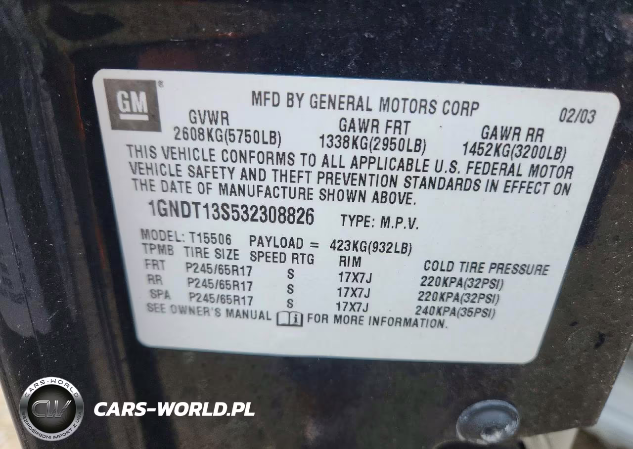 2003 Chevrolet Trailblazer VIN:1GNDT13S532308826 - 13