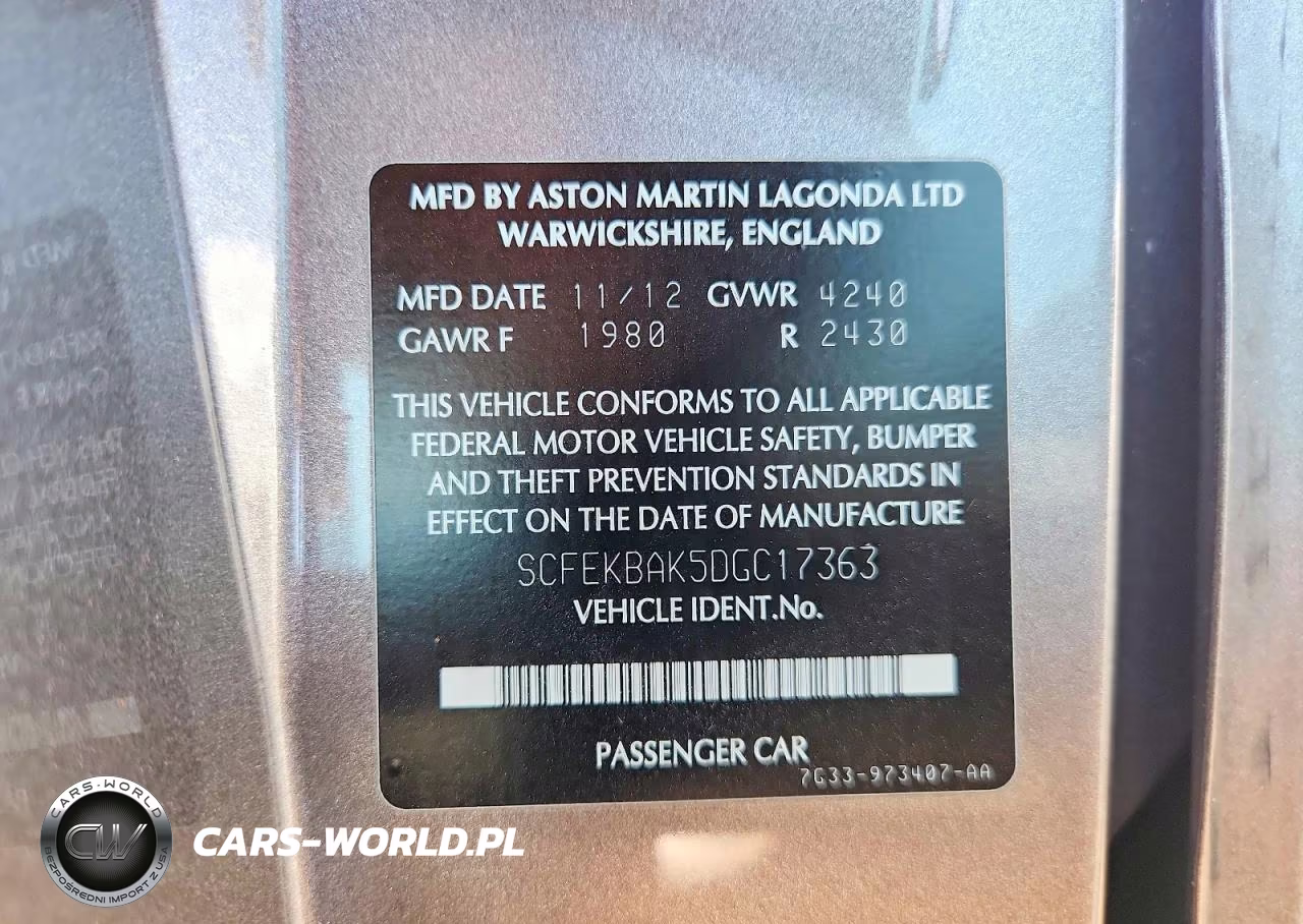 2013 Aston Martin V8 Vantage VIN:SCFEKBAK5DGC17363 - 13
