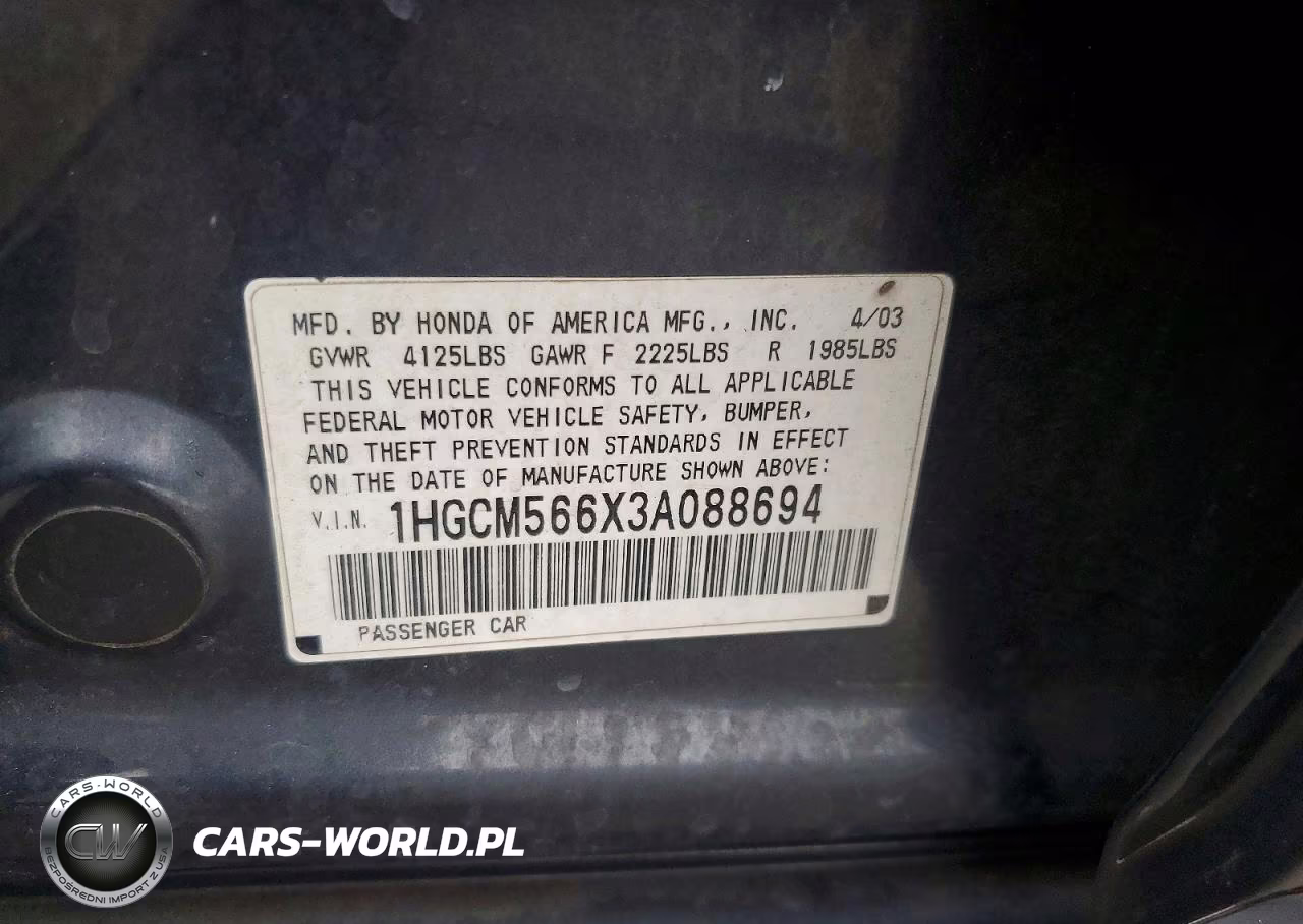 2003 Honda Accord Ex VIN:1HGCM566X3A088694 - 12