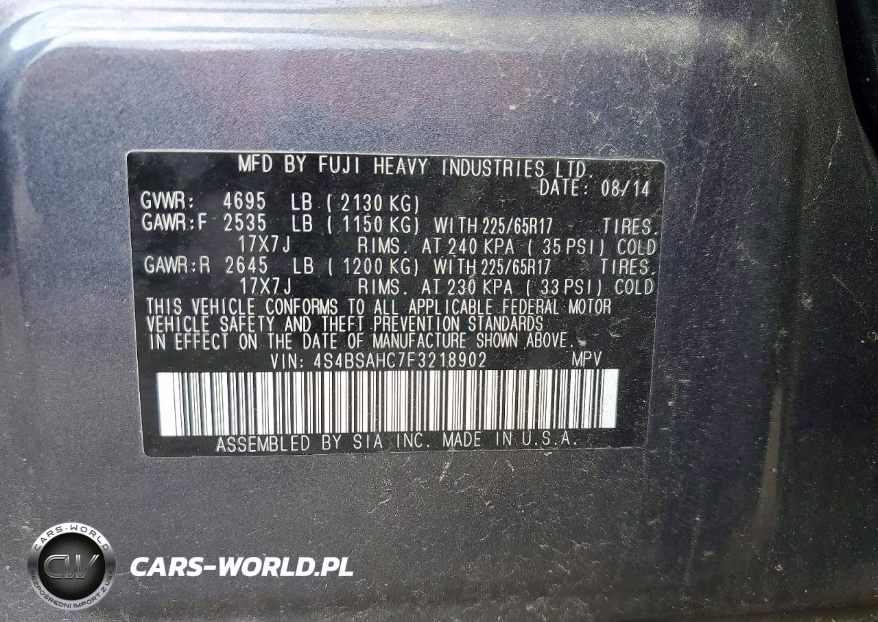 2015 Subaru Outback 2.5I Premium VIN:4S4BSAHC7F3218902 - 12