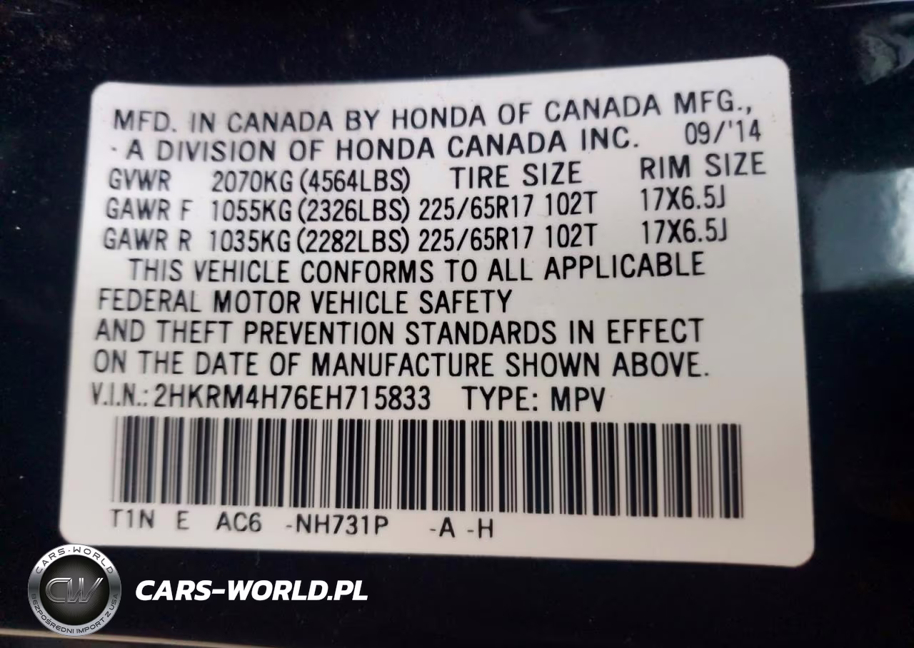 2014 HONDA CR-V EXL VIN:2HKRM4H76EH715833 - 14