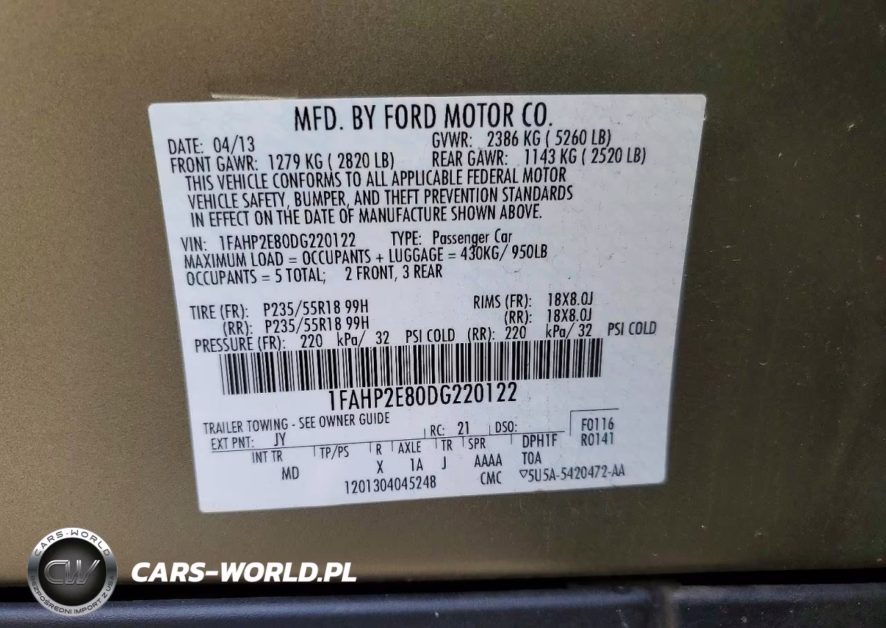 2013 Ford Taurus Sel VIN:1FAHP2E80DG220122 - 12