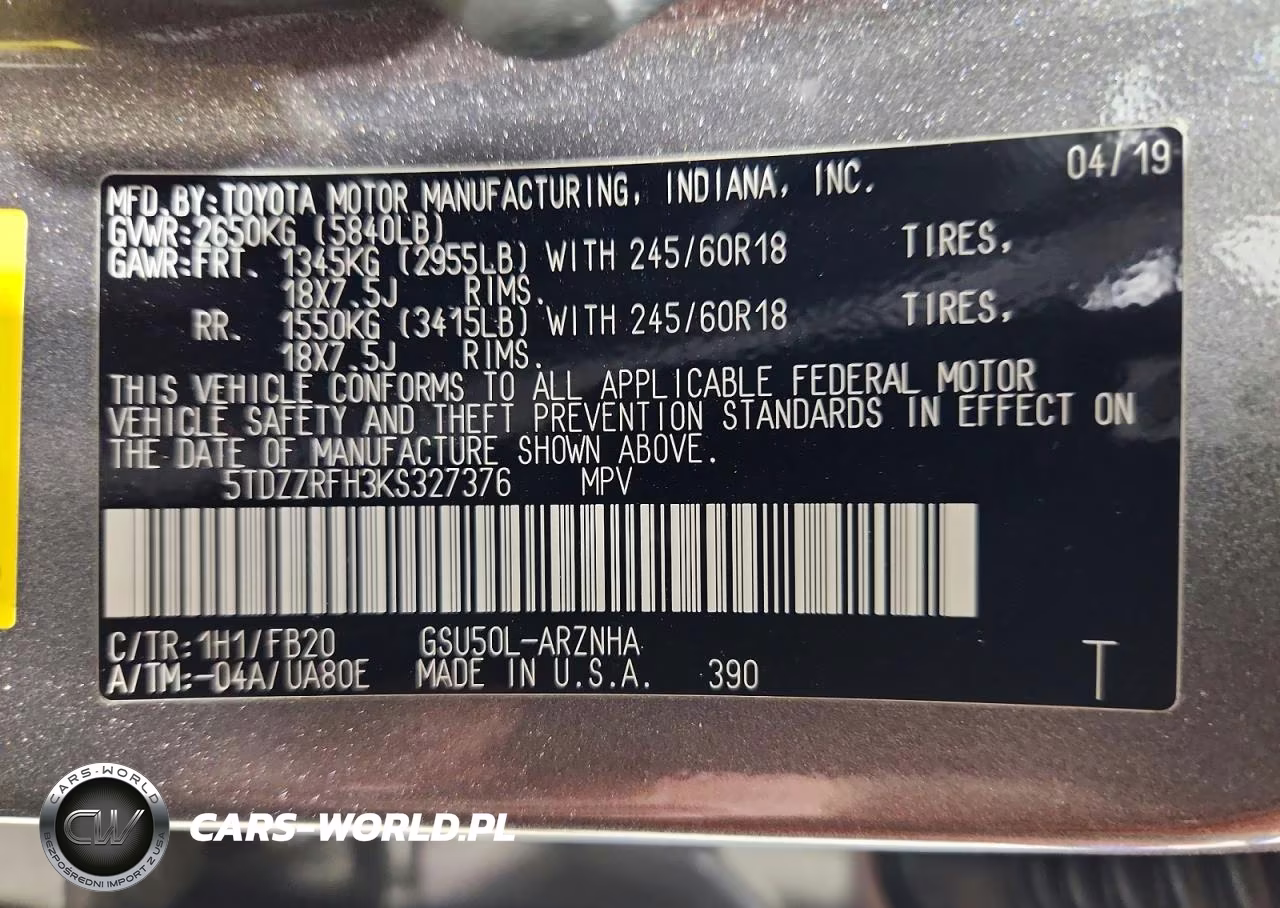 2019 Toyota Highlander Le VIN:5TDZZRFH3KS327376 - 13