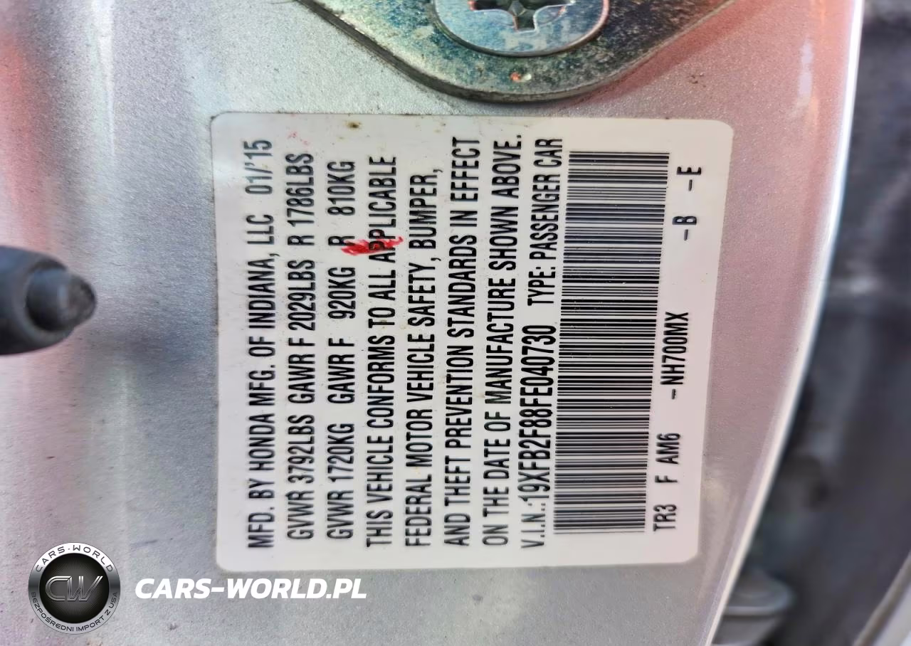 2015 Honda Civic Ex VIN:19XFB2F88FE040730 - 12