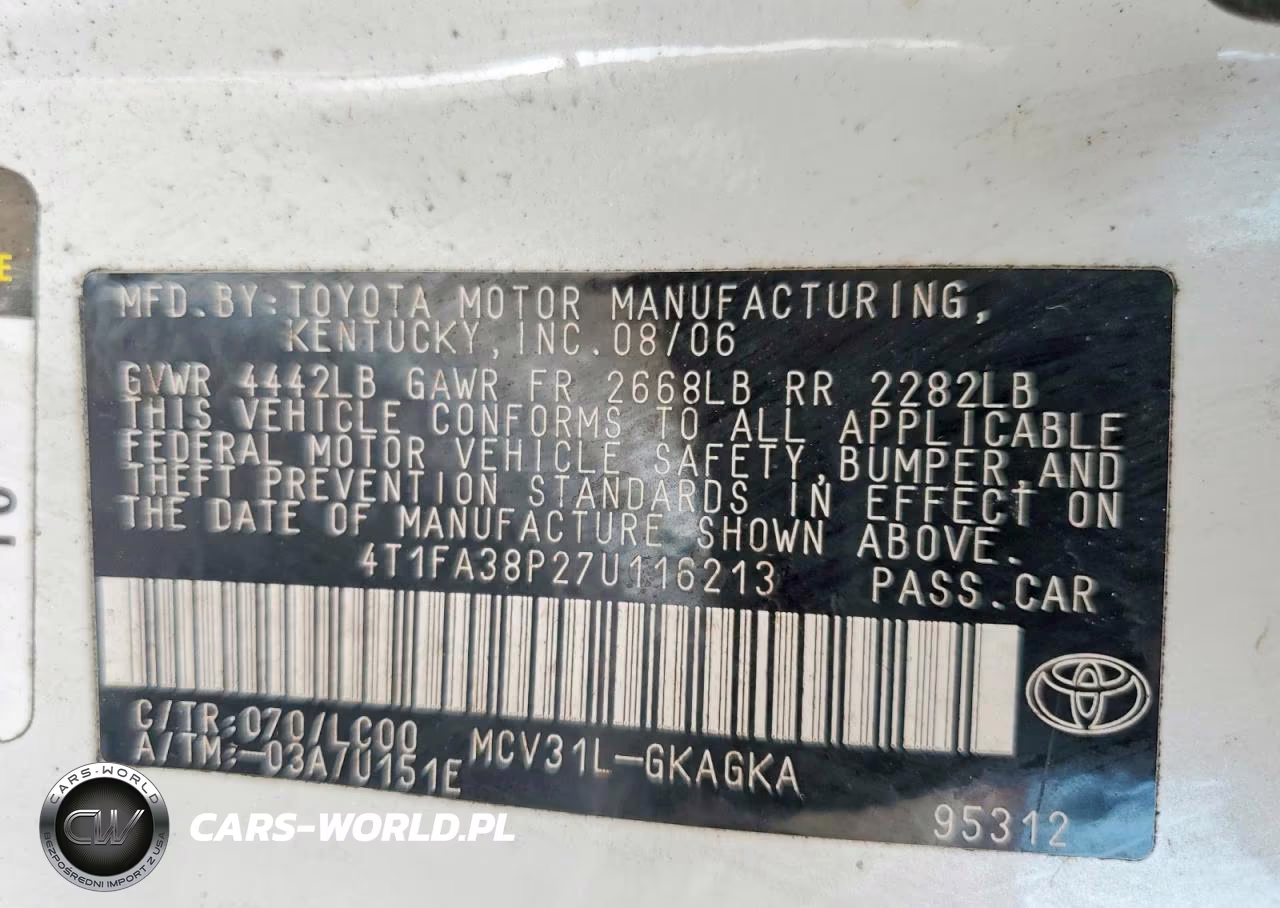 2007 Toyota Camry Solara Sle V6 VIN:4T1FA38P27U116213 - 12